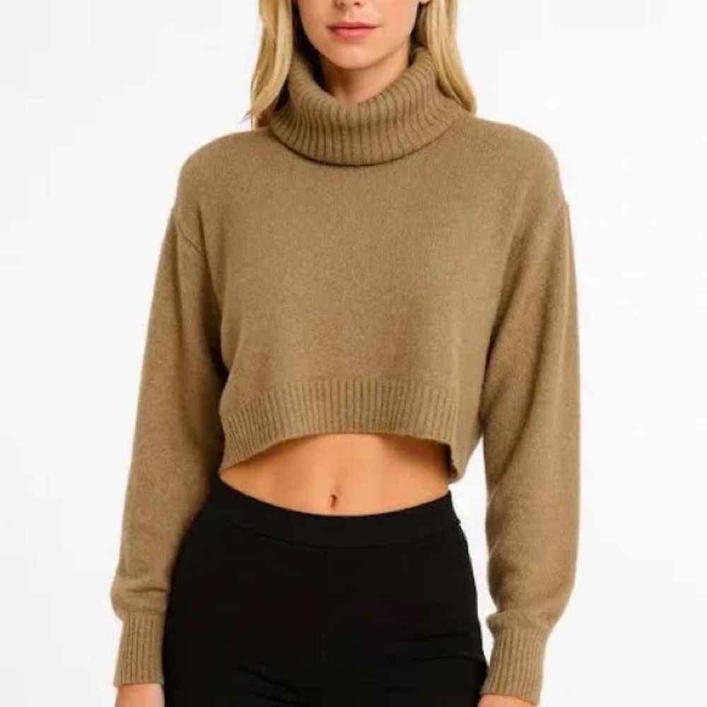 Princess Polly Tan Cropped Turtleneck Sweater
